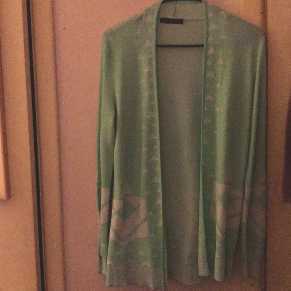 Soft light green and white cardigan